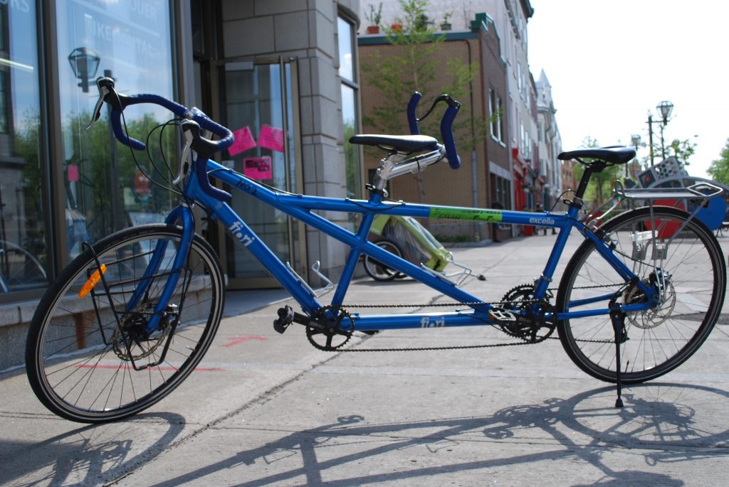 Tandem rental in front of the Cyclo Services shop