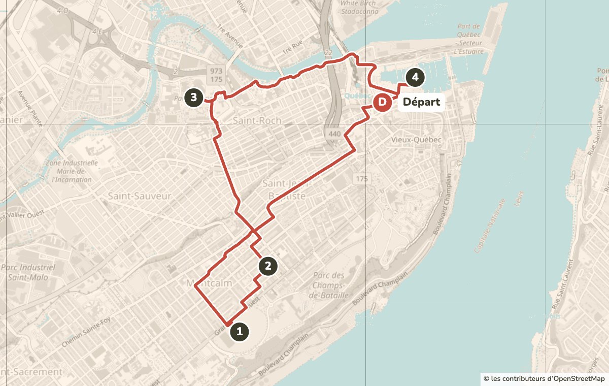 Carte du tour guidé à vélo Au-delà des murs au départ du 289 rue Saint-Paul